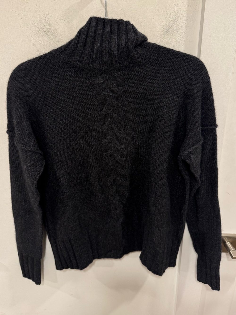 Autumn Cashmere Dark Gray Cable-Front Turtleneck Sweater